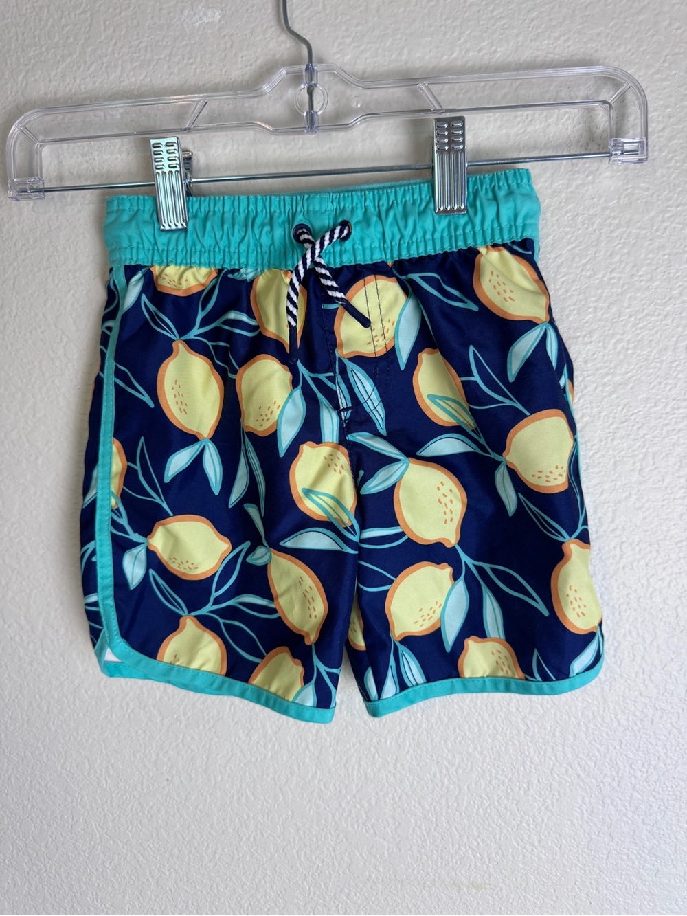 Cat & Jack Boys 4T Swim Shorts Lemon Print Drawstring Built-In Brief